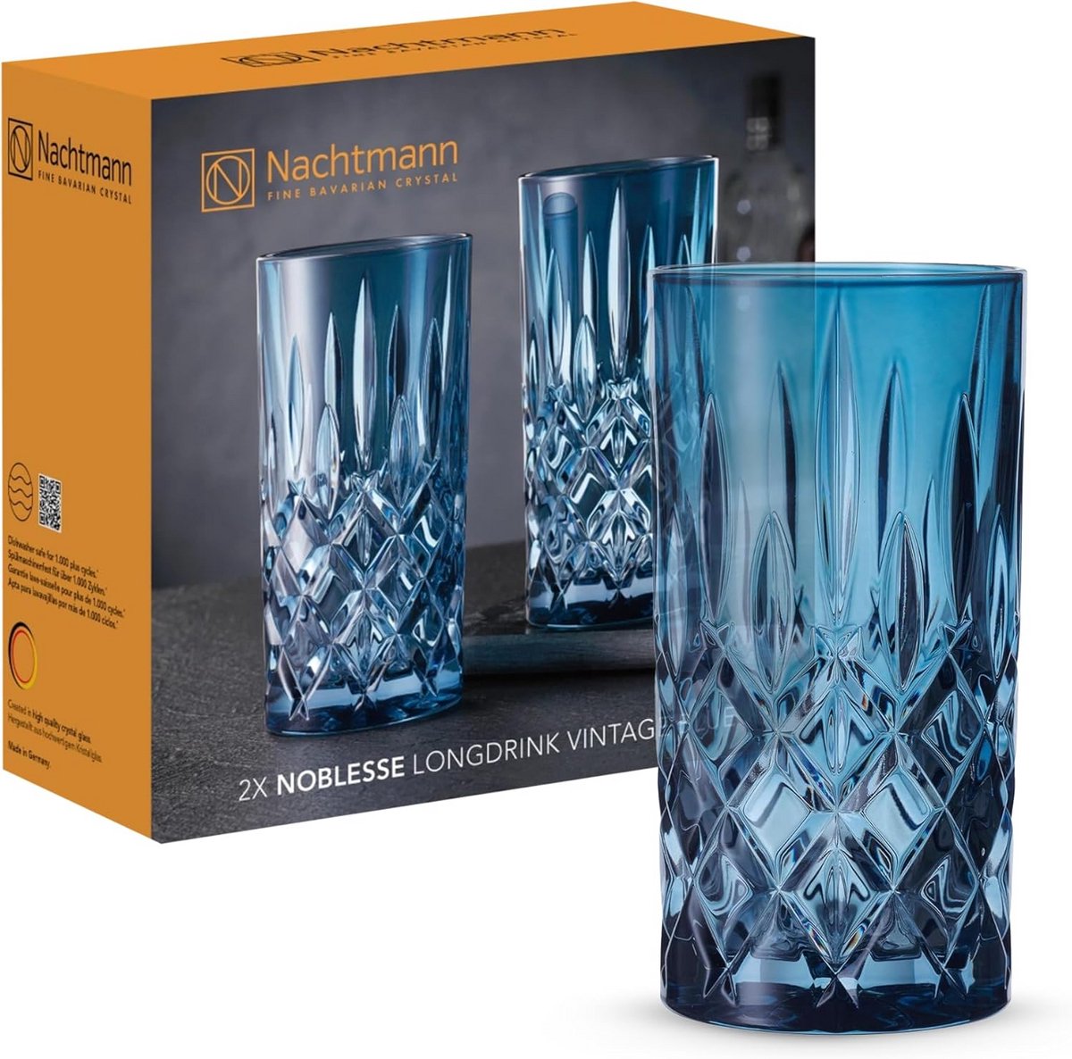 Set van 2 Kristallen Longdrinkglazen Blauw 395 ml Elegant Geslepen
