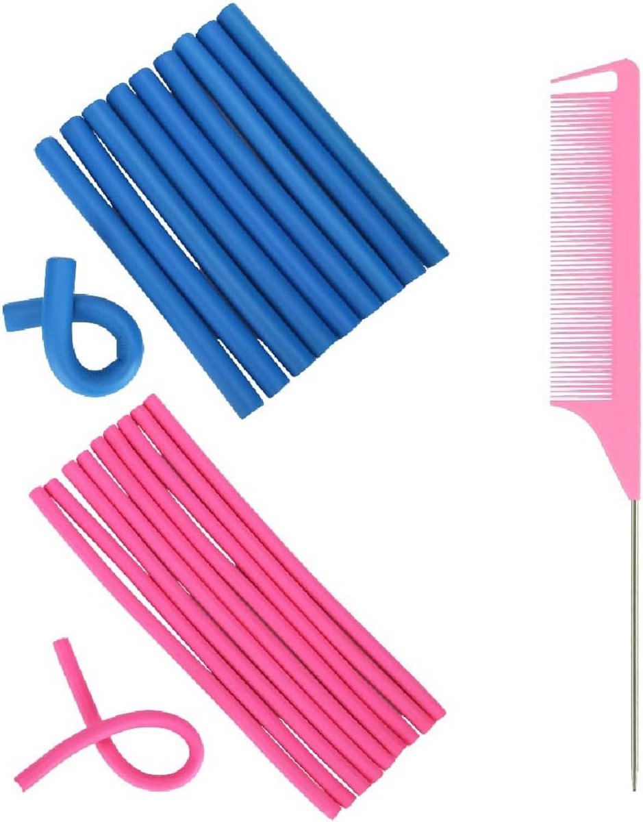 20 Stuks Flexibele Schuimrollers voor Krullen Zonder Hitte - Inclusief Kam