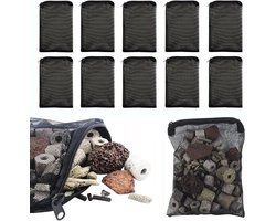 Aquariumfilterzakjes - 10 Stuks - Met Rits - Aquarium Media Mesh Filterzakken - 15 Cm X 20 Cm - Kleine Tas Organiser - Nylon Netzakken - Herbruikbaar - Geschikt Voor Actieve Kool, Biosferen En Keramische Ringen - Zwart