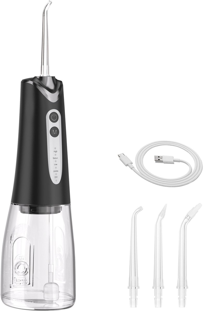 Mondverzorging - Draagbare waterflosser - Waterflosser - Monddouche - Flos - Flosser - Waterflosser draadloos - Tanden & Beugels reinigen - Zwart