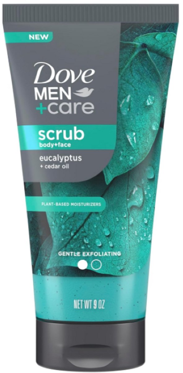 Dove Men+Care Body & Face Scrub Eucalyptus 9 oz – Diepe Exfoliatie, Hydraterend & Voedend met Plantaardige Moisturisers, Sulfaatvrij & Zonder Parabenen