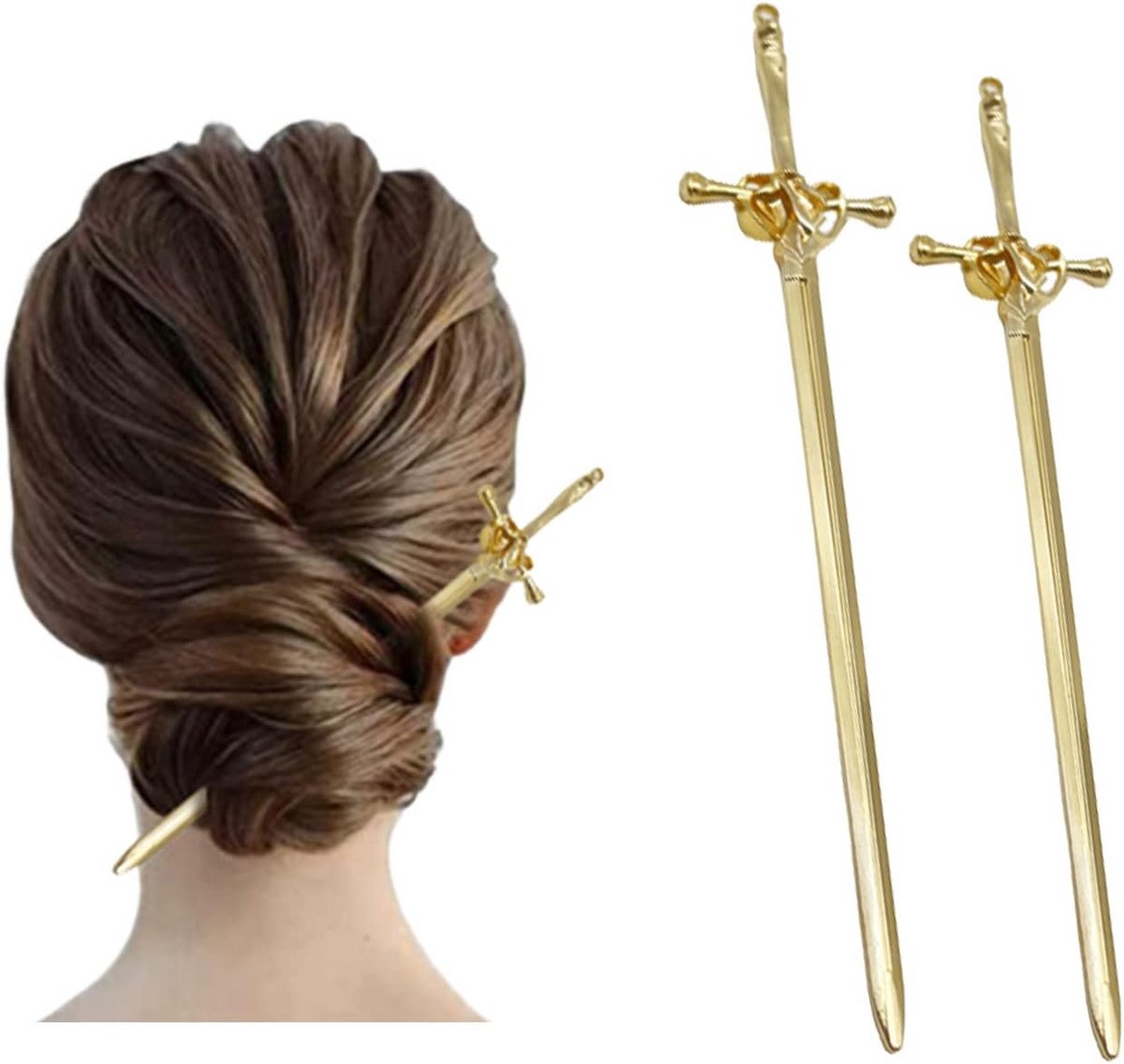 2 Stuks Vintage Haarstokjes voor Dames en Meisjes - Gouden Haarspelden voor Lang Haar