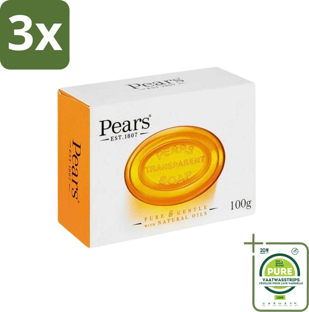 3 x Pears - Zeep - Transparant - Zacht - Gentle Care - 125 Gr - Grootverpakking - Pears Zeep - Transparante Zeep - Milde Zeep - Gevoelige Huid - Reinigende Zeep