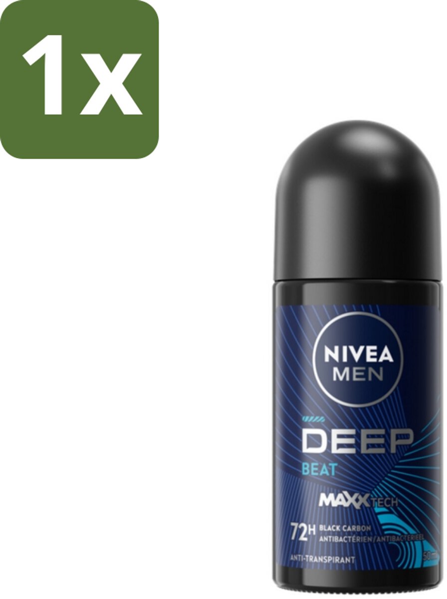 1 x Nivea - Men - Deodorant - Roller - Deep Beat - 48 Uur Lang Werkend - 50 ml - Anti-transpirant - Deodorant Roller - 48 Uur Bescherming - Zwarte Koolstof - Houttonen