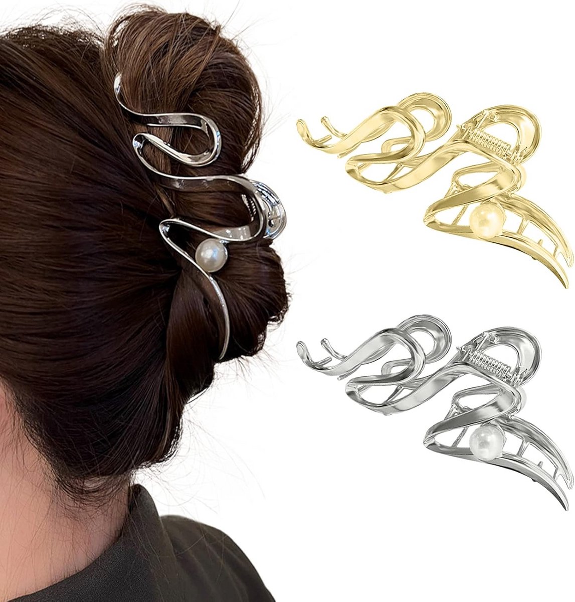 Grote Metalen Haarspeld met Parel-look, Sterke Grip Antislip Haarclip voor Dames