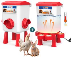 UniEgg® XL Feeder 12kg + Anti-vorst Drinker 11 Liter (Rood) - automatisch en innovatief , inclusief ophangset en poten - drinkbak kip en ander pluimvee of gevogelte