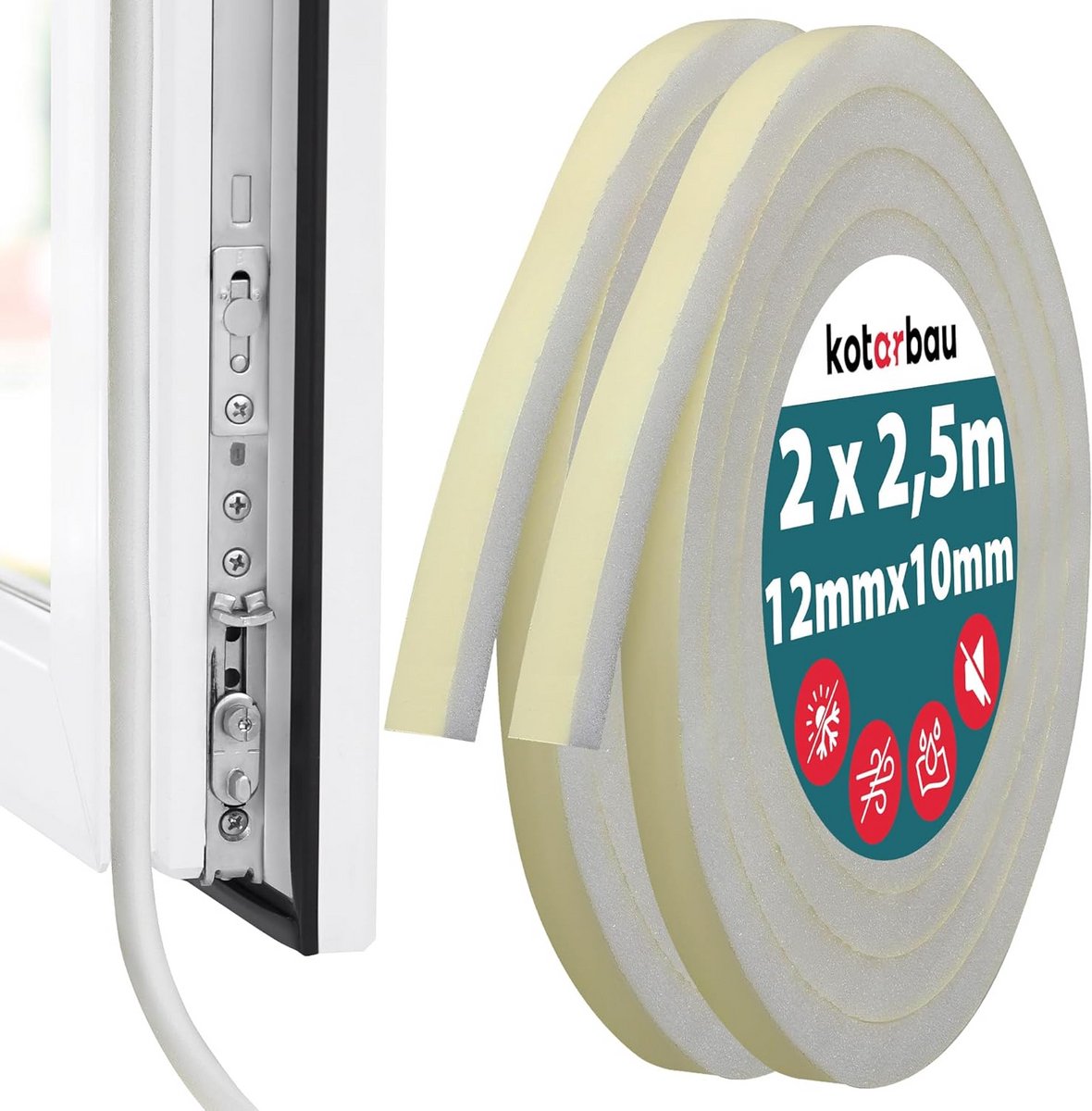 Zelfklevende Schuimrubber Afdichtingstape 10x12mm voor Ramen en Deuren - Wit, 2x2.5m