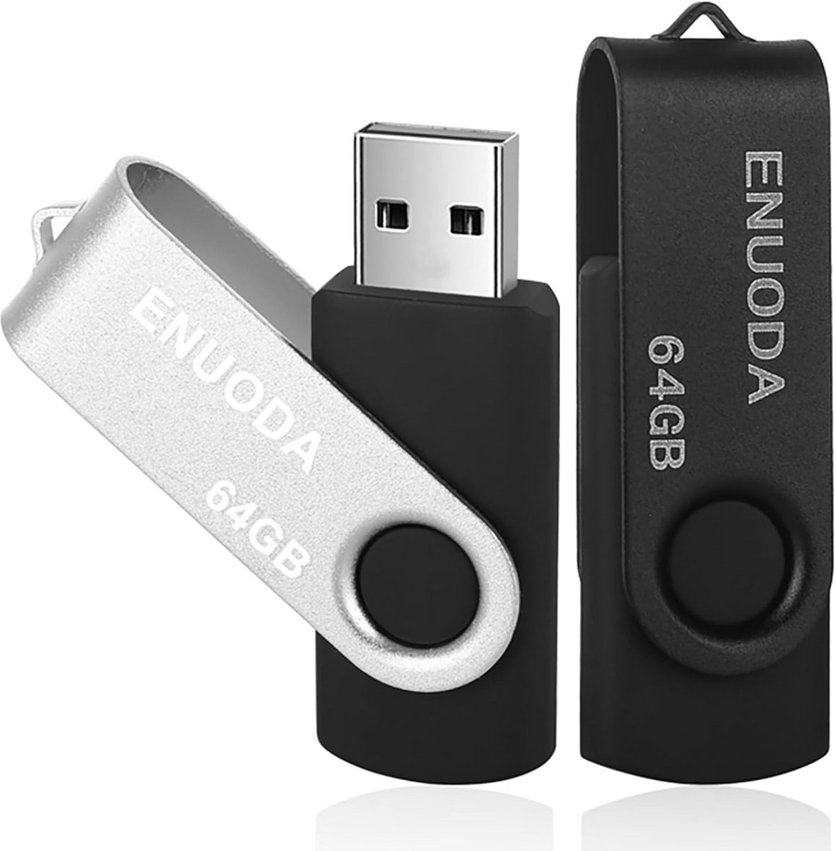 2x 64GB USB 2.0 Stick Set (Zilver & Zwart) - Draaibare Flash Drive voor Laptop en PC