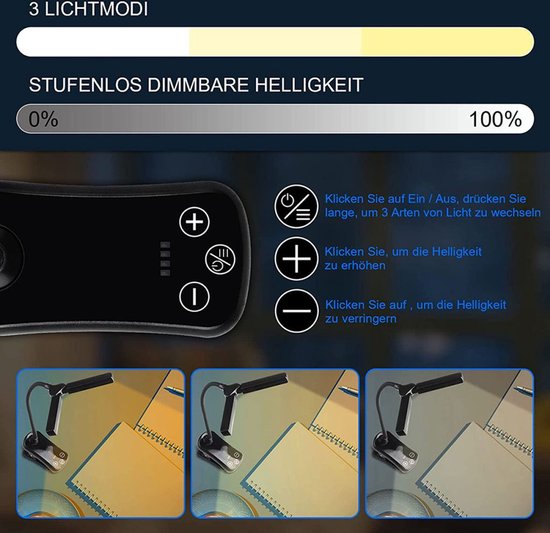 Leeslamp met boekenklem, USB-oplaadbare cliplamp, nachtleeslamp van Merkloos — afbeelding 4