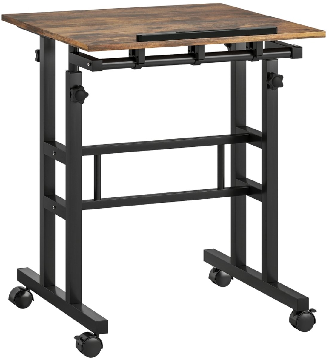 Bureaus - 60x60x70,5-120 cm - Verstelbaar Bureau met Plank & Rollen - Rustiek Bruin - MDF