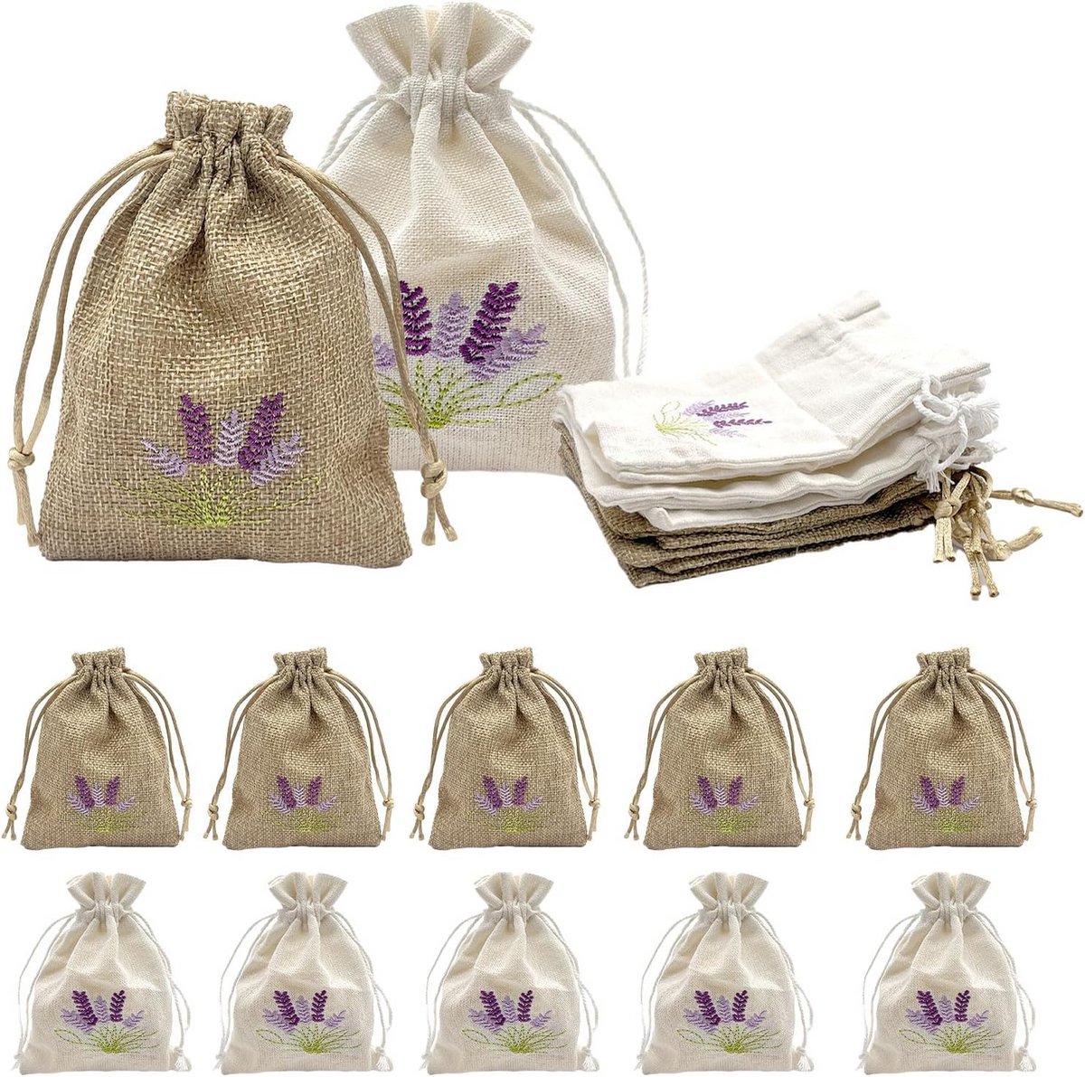Set van 12 Kleine Lege Zakjes met Trekkoord voor Kruiden, Sieraden of Cadeautjes