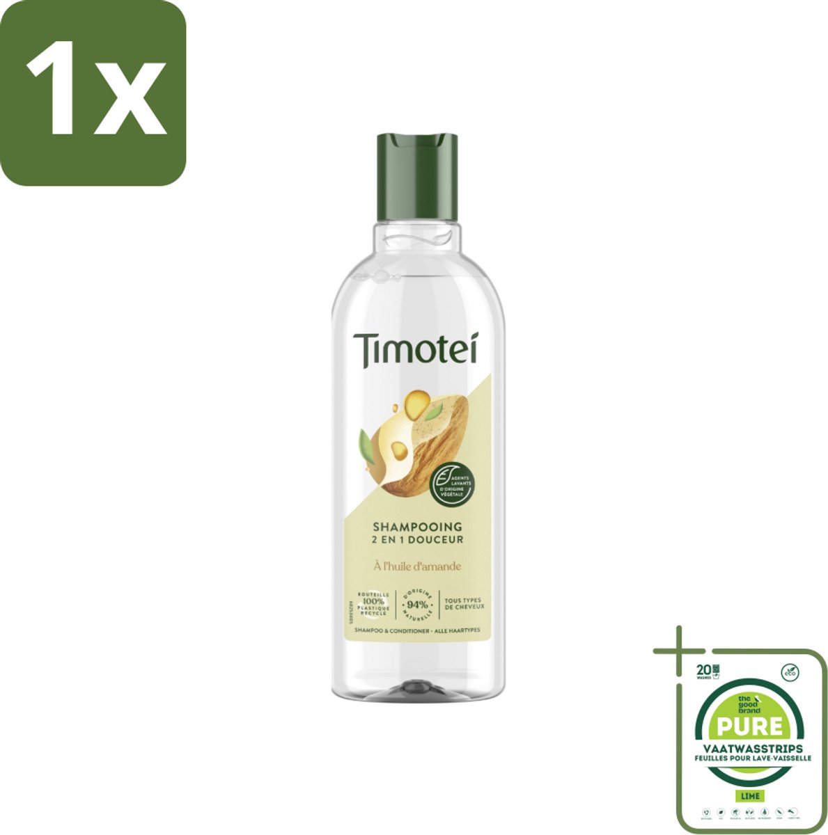 1 x Timotei - Shampoo - Amandelolie - 2in1 - Alle haartypes - 300ml - 2in1 Shampoo - Shampoo Conditioner - Amandelolie Shampoo - Haarverzorging - Zachte Shampoo