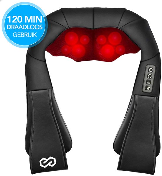 Foto: Infinity goods draadloos shiatsu massagekussen elektrisch nek schouder en rug warmtefunctie 8 massagekoppen massageapparaat