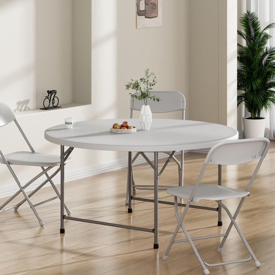 ADSafety Inklapbare Tafel Rond - Campingtafel - Klaptafel - Vouwtafel Buiten - Tuintafel - Ø 122 x H 74 CM - Wit van Merkloos — afbeelding 2