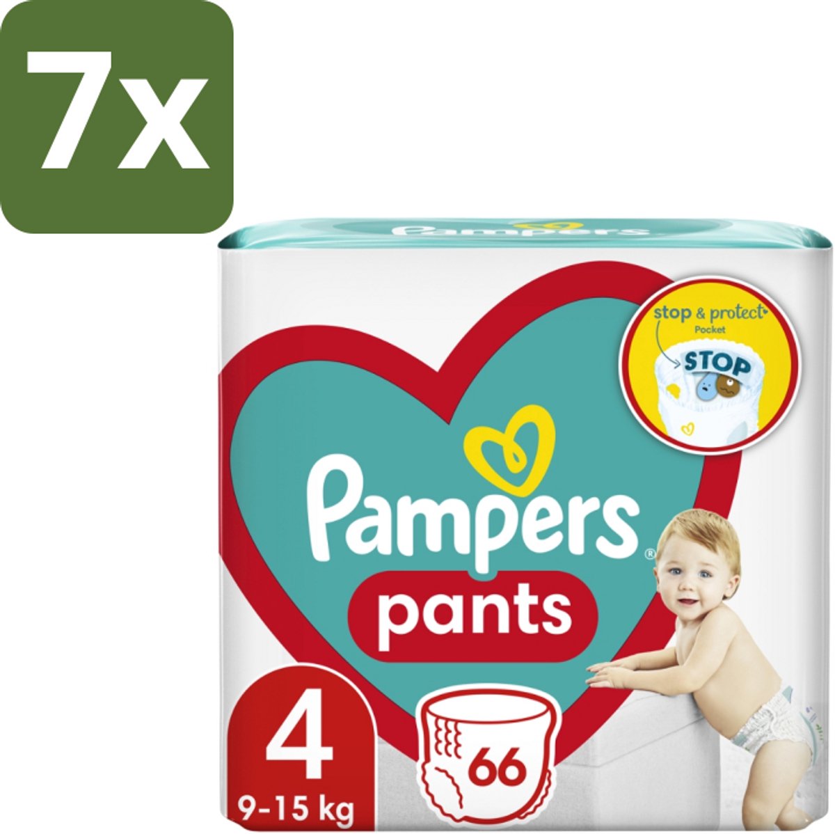 7 x Pampers – Luierbroekjes – Pants Maat 4 – 66 Luiers - Luier Broekje - Luier Voor Baby - Luier Voor Peuters - Actieve Baby - Droge Luier