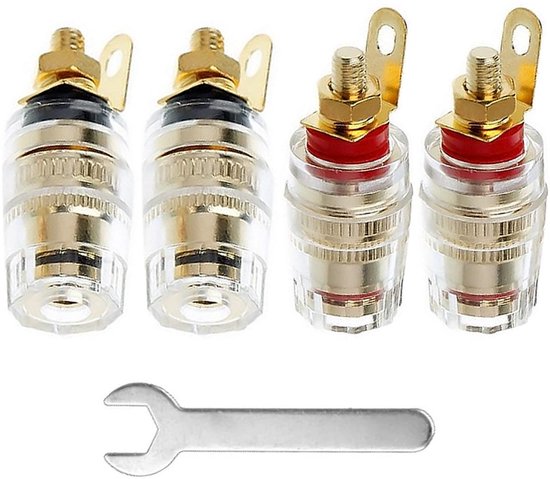 WANGCL Set Van 4 Vergulde Banaanstekkers – Luidsprekerconnectoren, Schroeftype, Geschikt Voor 8-20 AWG Kabel