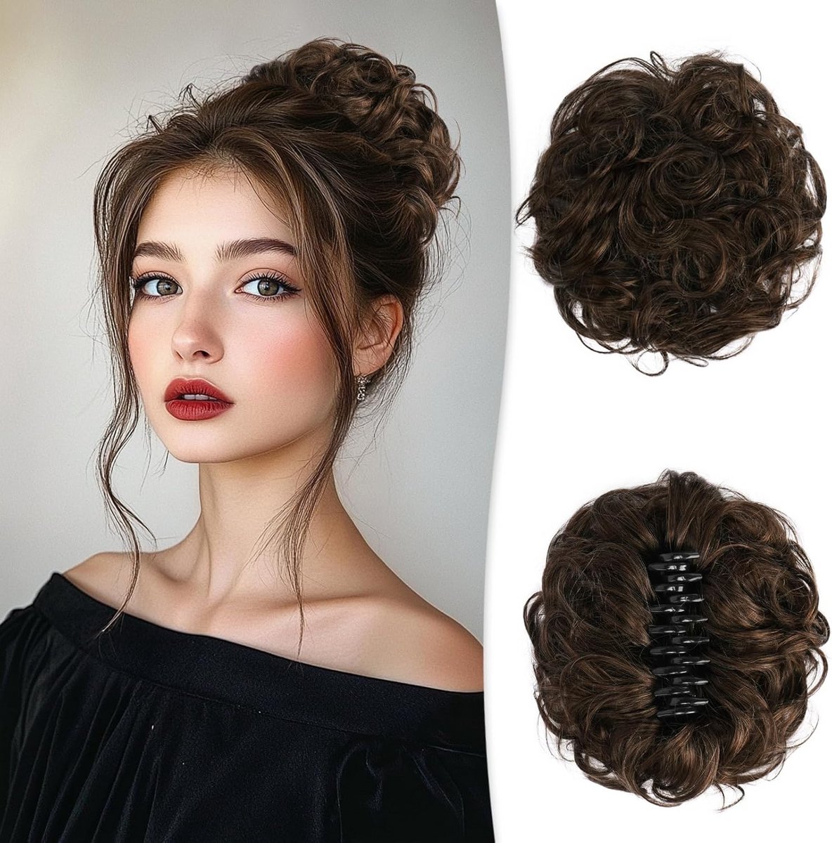 Golvende Krullende Chignon Haarknot met Klauwclip voor Dames - Natuurlijk Menselijk Haar