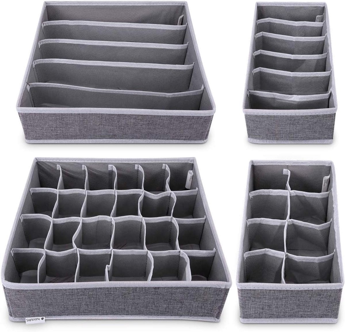 Famanu – Stoffen lade-organizer set van 4 met verschillende vakindelingen, ademend materiaal, beige