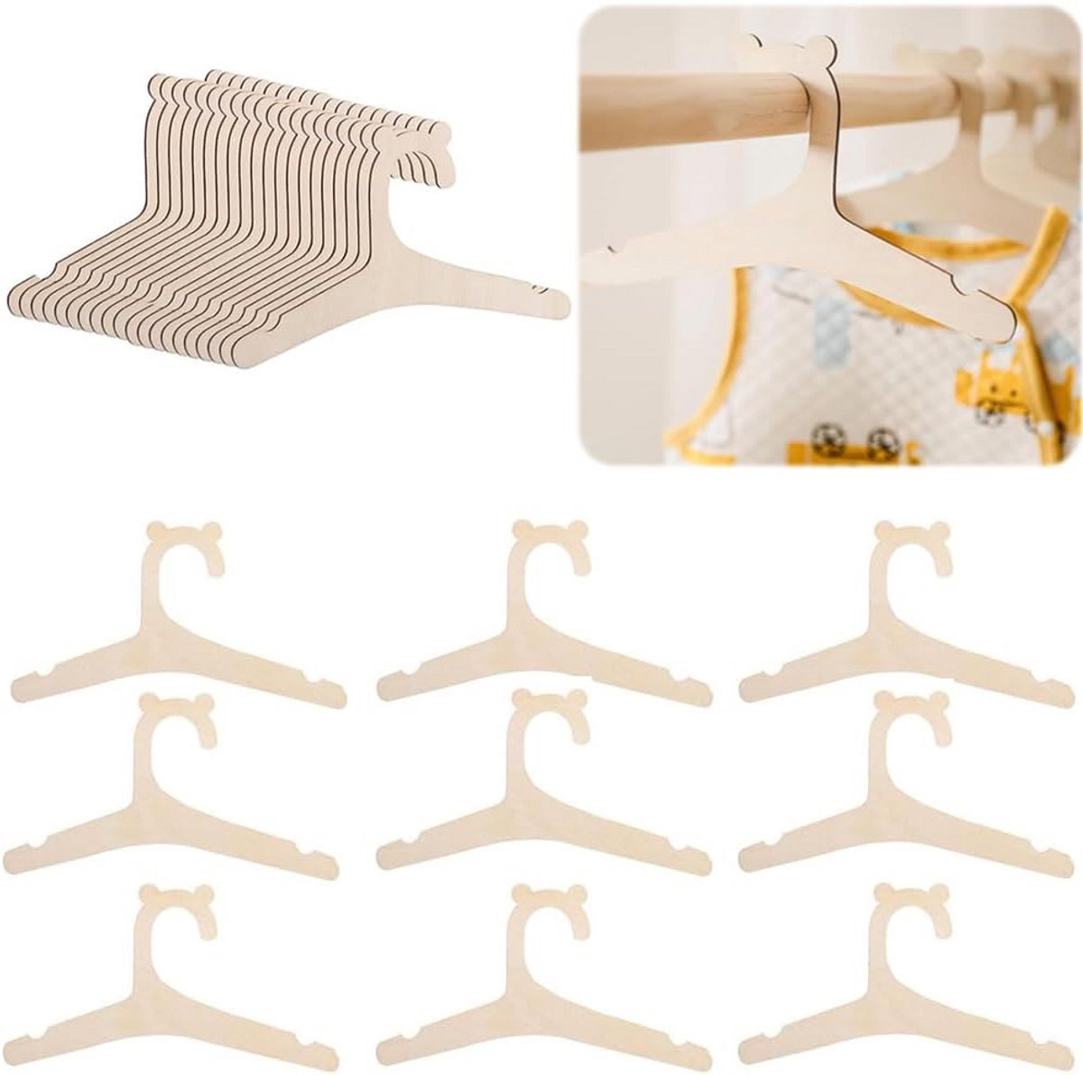 20x Houten Kinderkleerhangers voor Baby- en Kindermode - Stevige Ophangbeugels