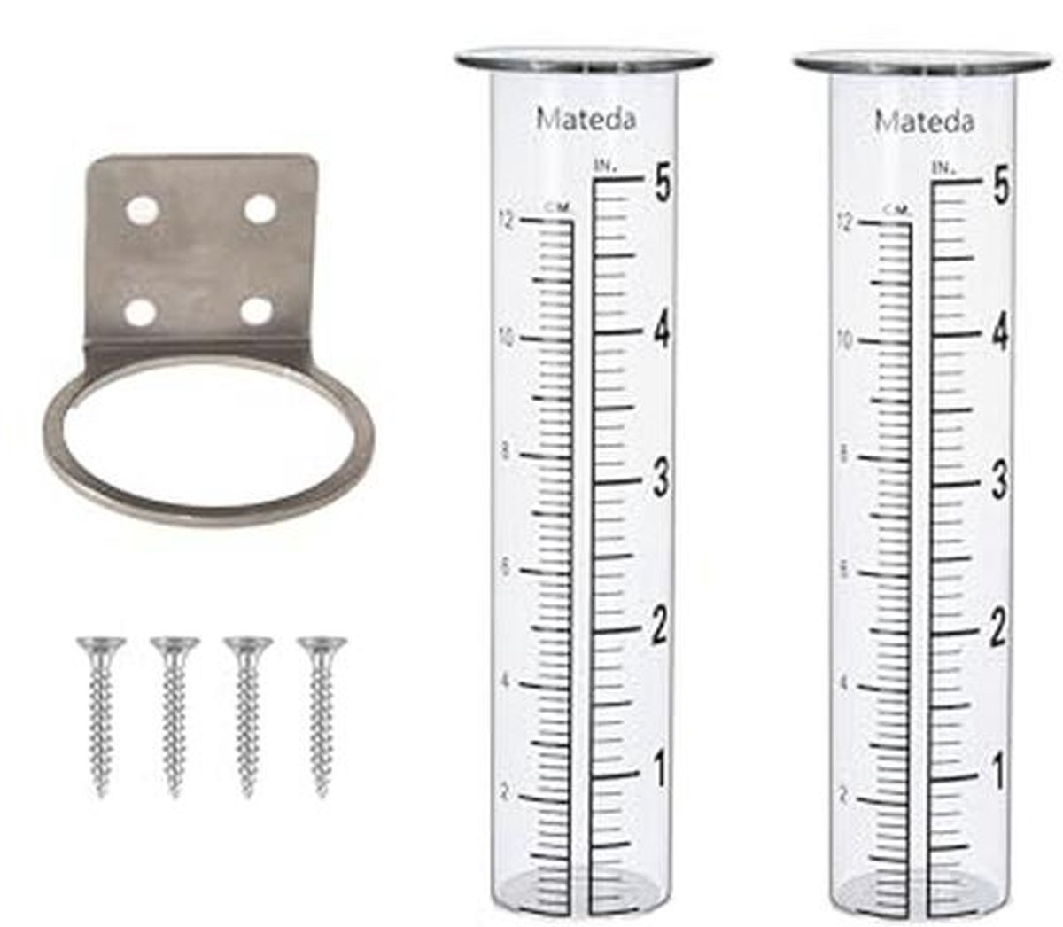 5 inch Capaciteit Regenmeter met Roestvrijstalen Bevestiging en 2 Vervangbuisjes