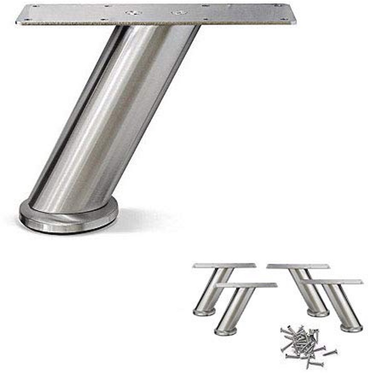 Hoekige Ronde Meubelpootjes van Roestvrijstaal - Set van 4 - 4-7/8'' Hoog