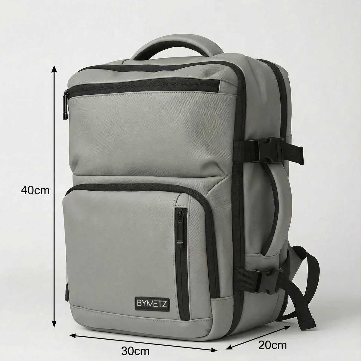 ByMetz 40x30x20 Handbagage Rugzak - Waterdicht - Laptopvak 15,6 - Grey
