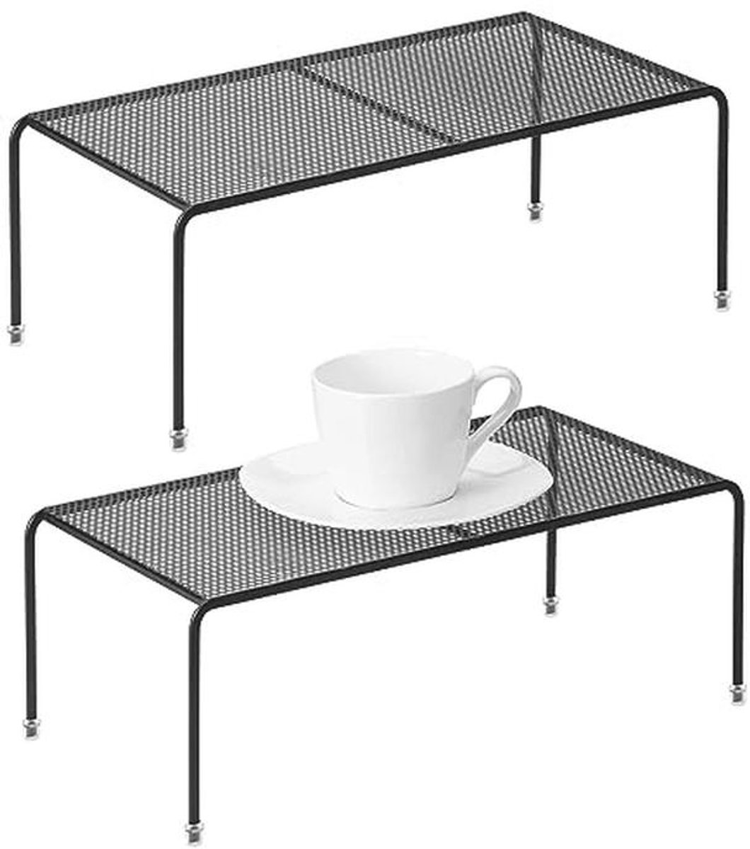 Set van 2 Keuken Kast Organiser - Vriezer Kast Opslag Plank Draad Rack met Anti-Slip Voeten voor Koelkast en Pantries - Zwart