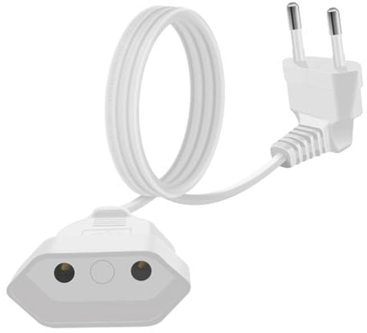 Verlengkabel 2,5A 250V 625W met 90 Graden Eurostekker - Korte Euro Kabel voor Huishoudelijke Apparaten (Wit, 2m)