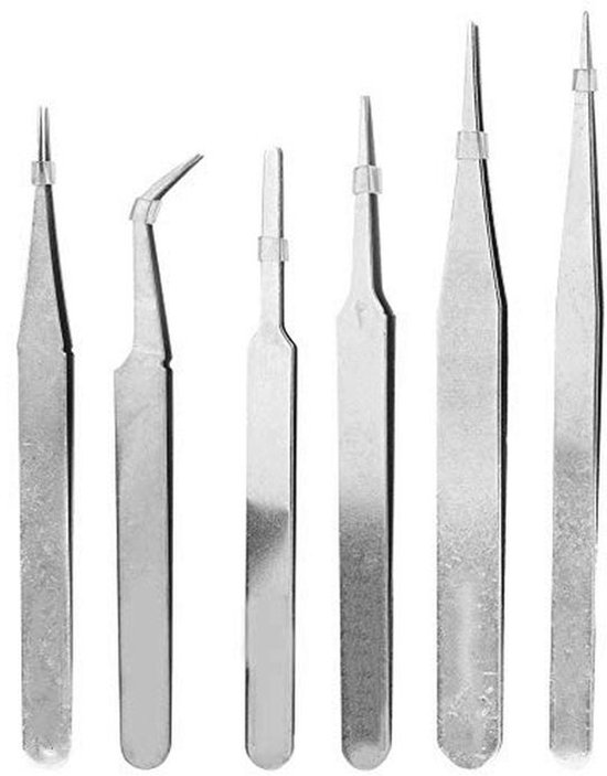 Foto: Precisie pincet set 6 stuks antistatische rvs pincetten voor hobby s en elektronica