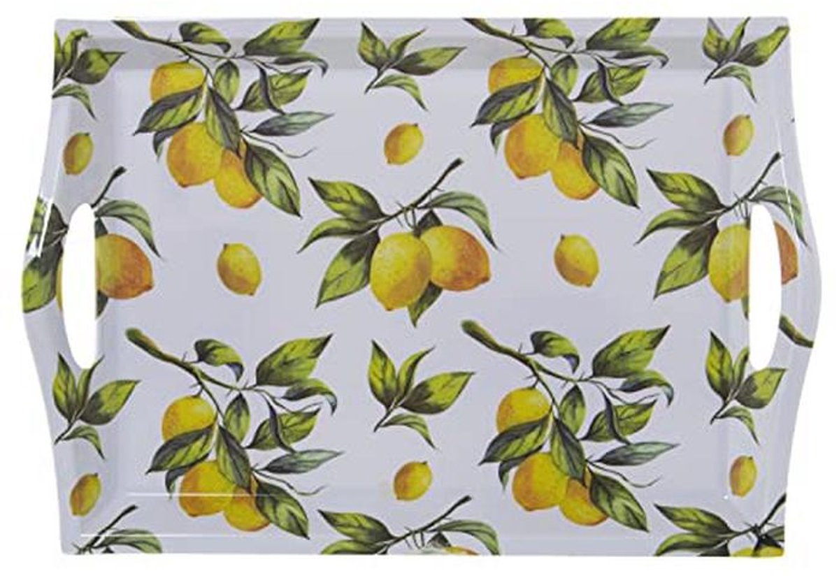 Rechthoekig Melamine Dienblad met Handgrepen en Citroenen - Maat L, 5 x 31 x 44 cm