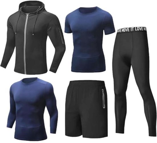 Ensemble de vêtements de fitness Heren Workout - 5 pièces Compression Gym Outfits pour Sport