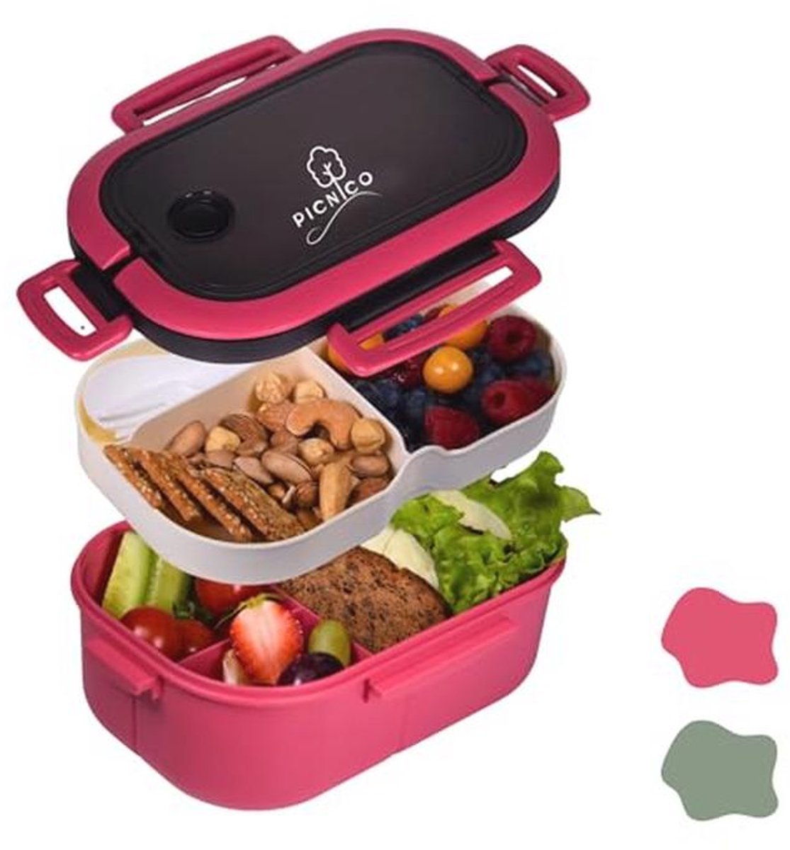 Lunchbox voor Kinderen en Volwassenen - Broodtrommel met Compartimenten en Bestek, Roze
