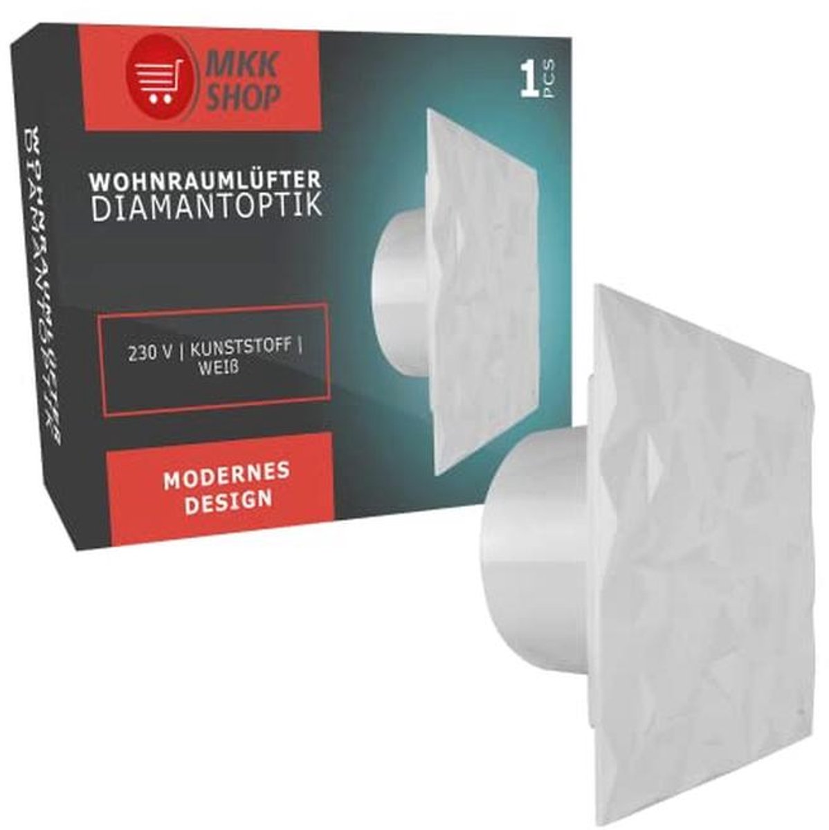 Badkamerventilator met Vochtigheidssensor en Diamantpaneel Ø 100 mm