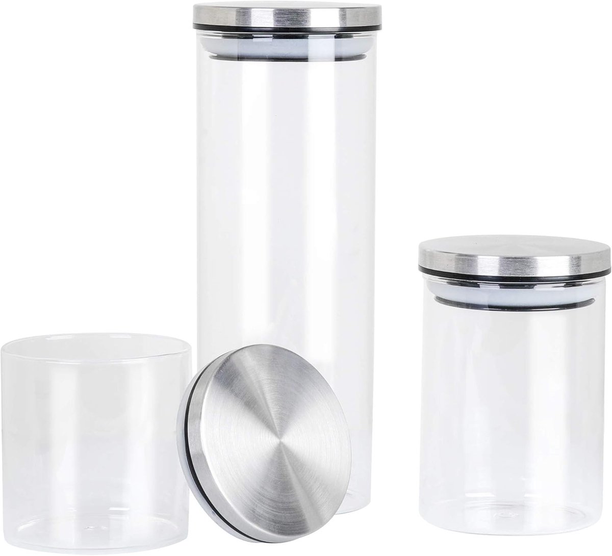 Candala Set voorraadpotten, zilver/zwart/wit/helder, 300 ml, 500 ml, ca. 1000 ml