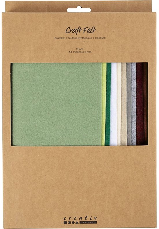 Pakket 'Craft Felt' met 10 vellen A4 vilt van 2 mm dik in naturelkleuren.