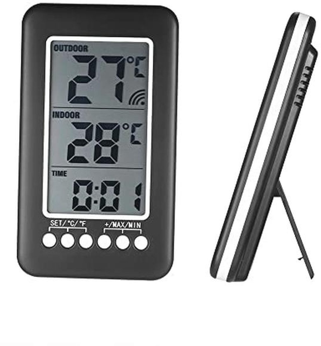 2-in-1 Draadloze Thermometer en Klok voor Binnen en Buiten - Digitale LCD Temperatuurmeting