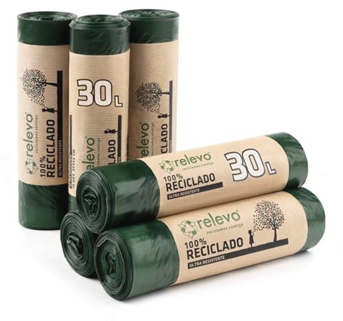 100% Gerecyclede Vuilniszakken Extra Sterk 30 L - 90 Stuks