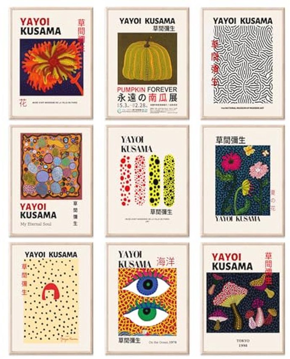 Set van 9 Vintage Wandposters - Esthetische Wanddecoratie voor Slaapkamer, Woonkamer, Badkamer en Hal