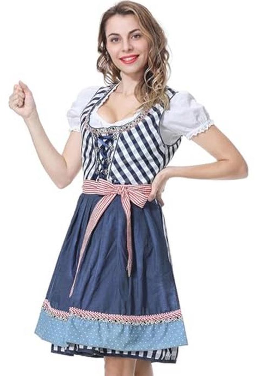 Dames midi-dirndl 3-delig met blouse en schort voor Oktoberfest
