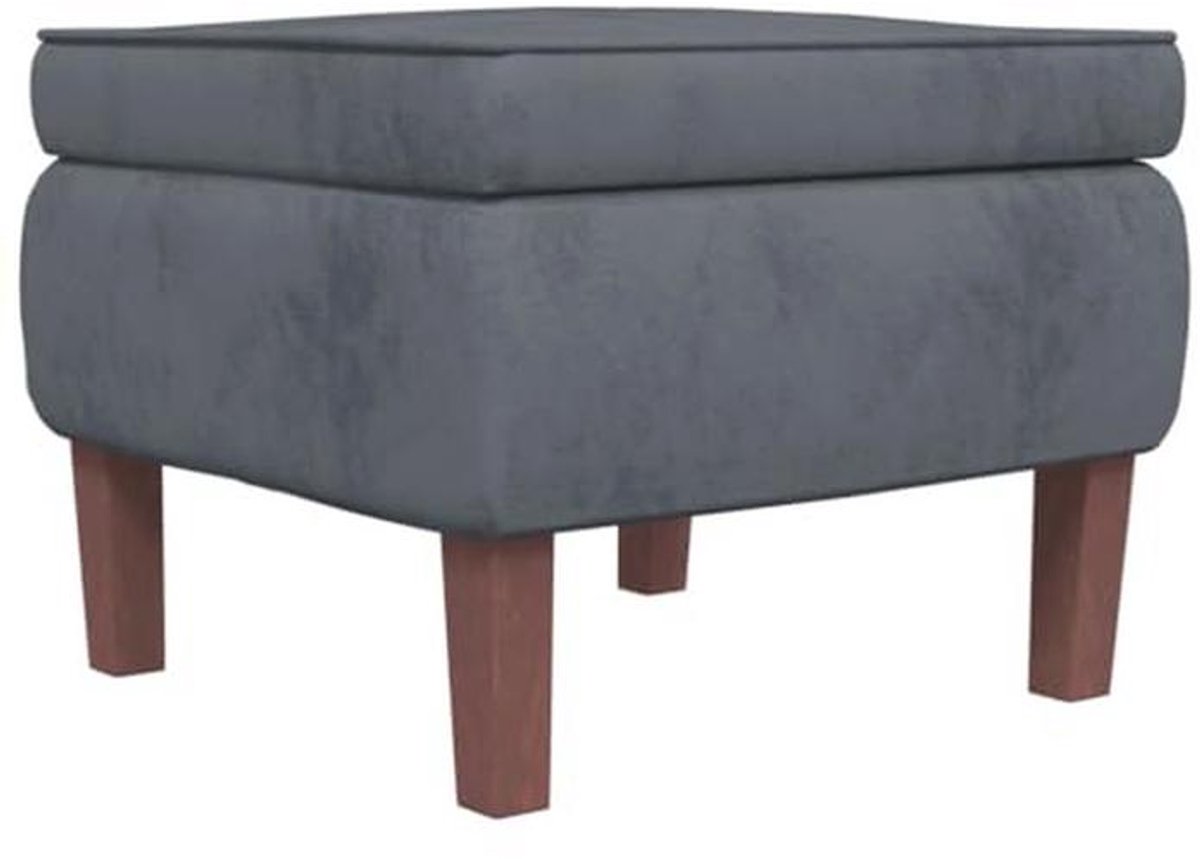 Stijlvolle Velours Hocker met Houten Poten - Donkergrijze Voetensteun en Poef