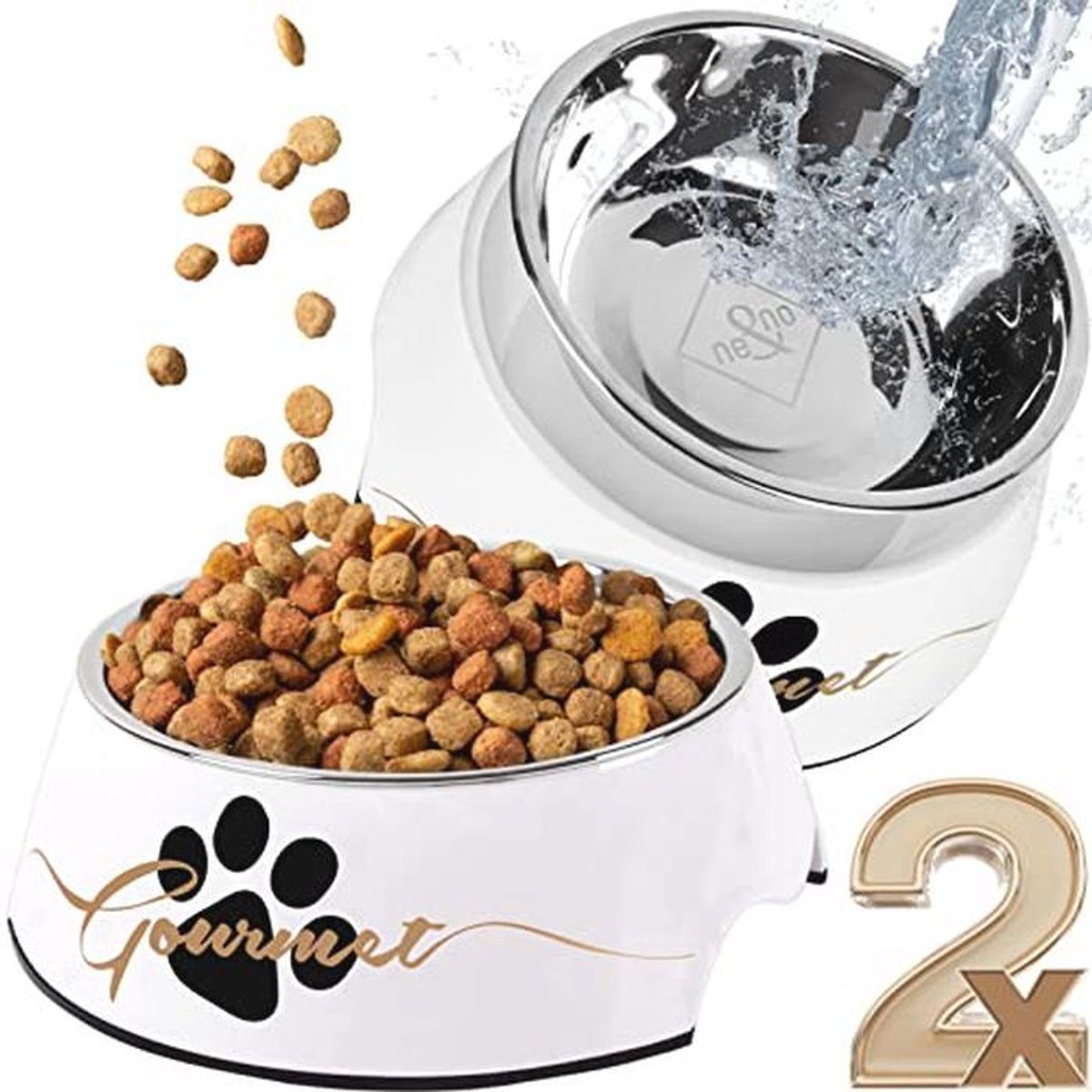 Voerbak Set van 2 voor Grote Honden - Antislip Design - Voedings- en Waterbak (Maat: L / 700 ml)