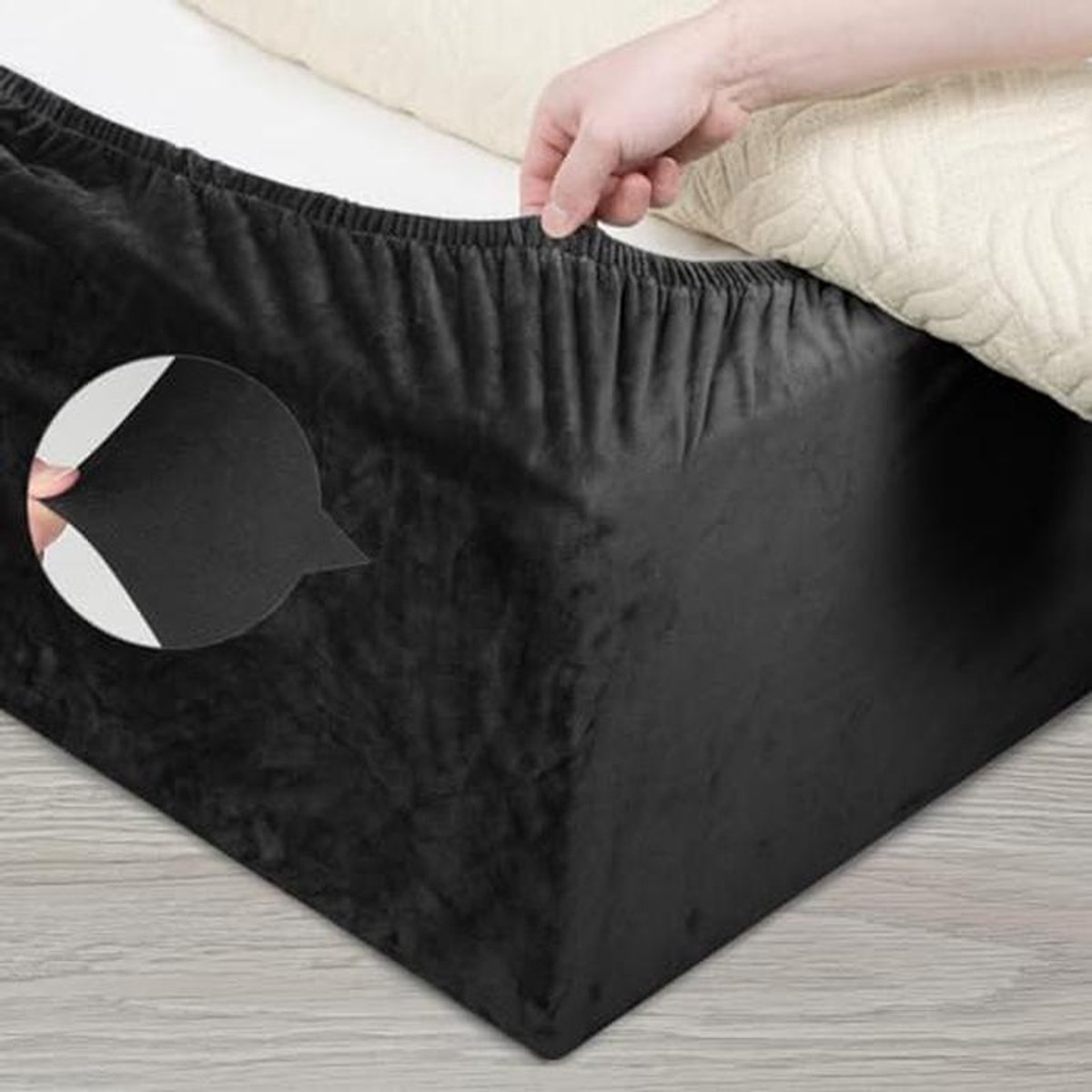Fluwelen Bedvolant voor Slaapbank - Bescherming en Elegant Design (Cal King: 180-190 cm, Zwart)