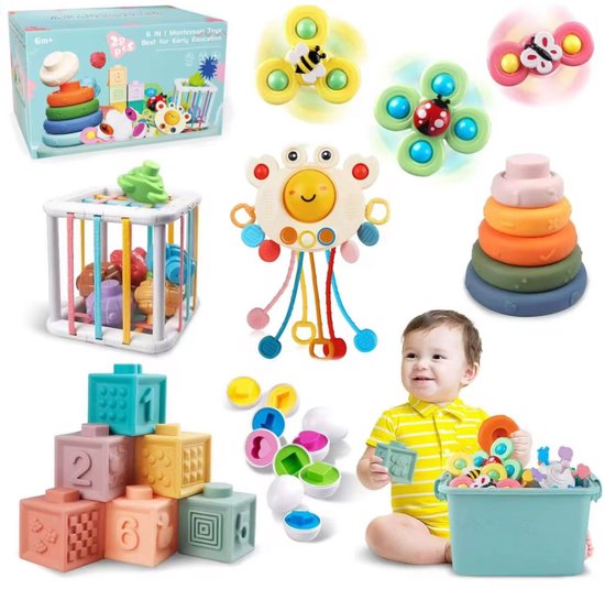 Educatief baby speelgoed 6 maanden 6-in-1 Montessori Babyspeelgoed met Opbergbox XXL box – inclusief opbergbox