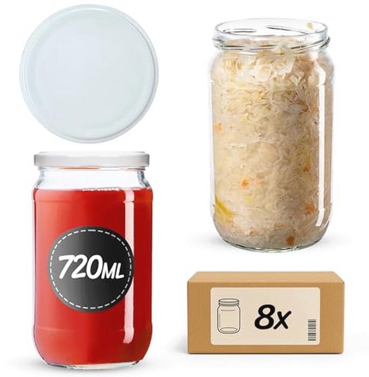 Inmaakpotten met Schroefdeksel - 720 ml (8 stuks) - Voor Groenten, Fruit en Jam