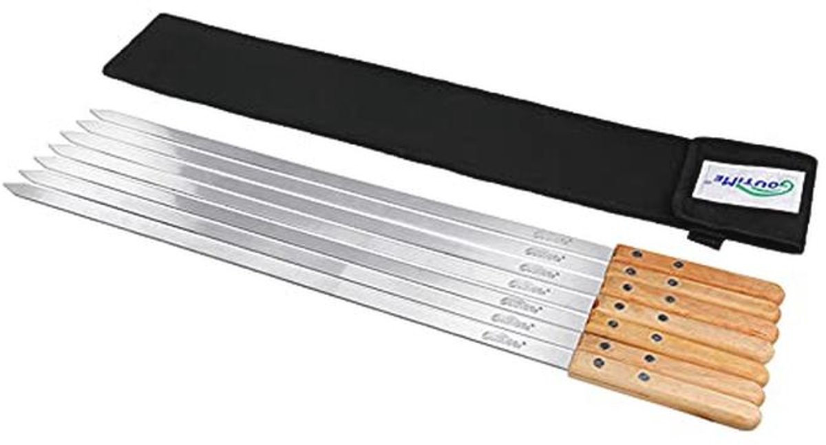 Houten en metalen spiesen voor kabobs en shish kebab - Set van 7, 60 cm lang