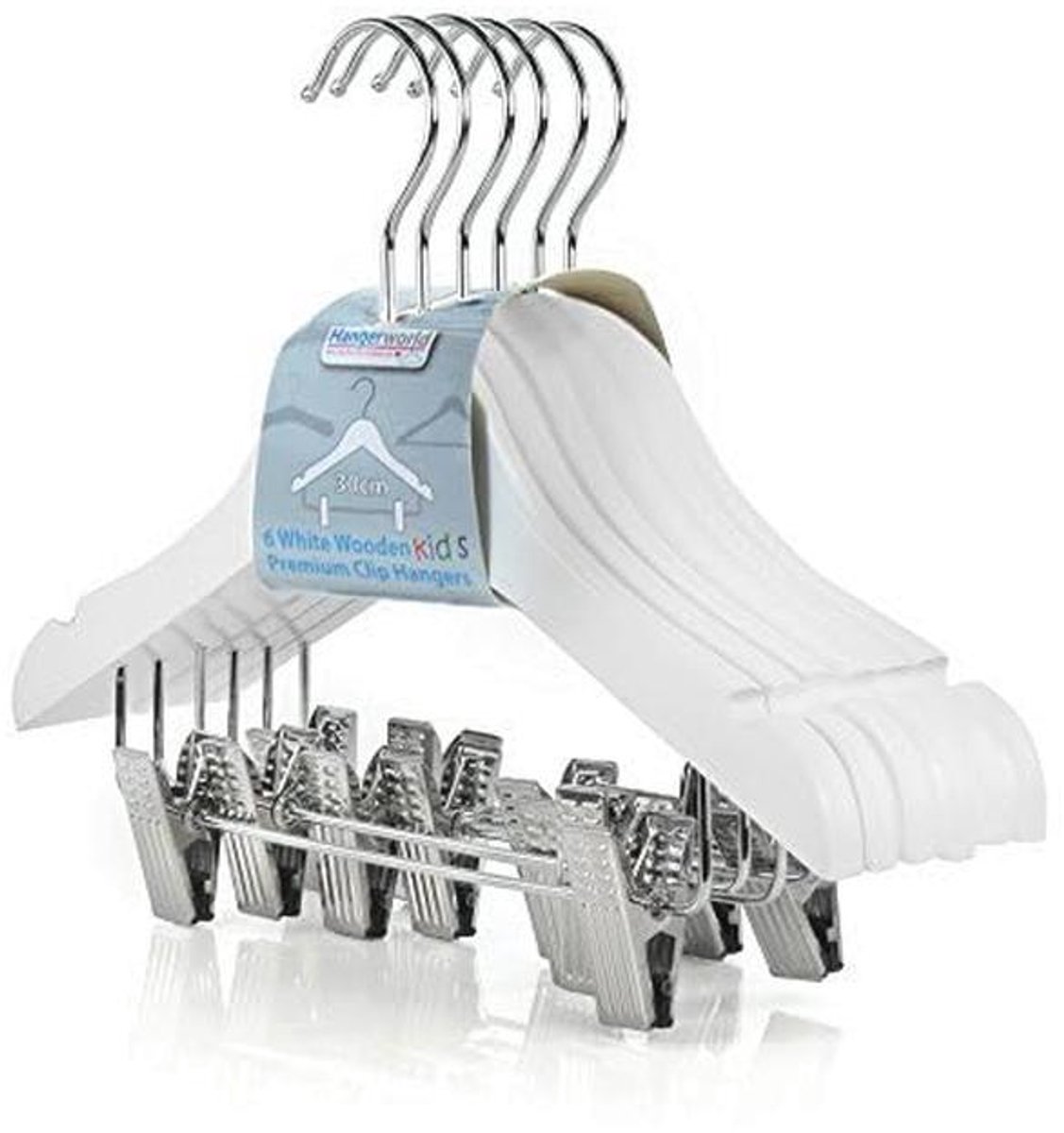 Set van 12 houten kinderkledinghanger met klemmen - 30 cm