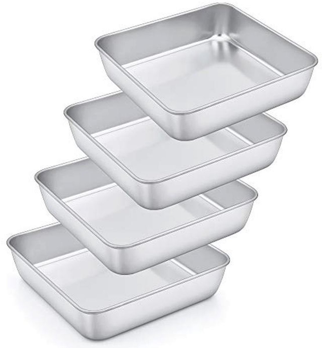 Set van 4 vierkante roestvrijstalen cakevormen 21x21x5 cm voor perfecte taarten