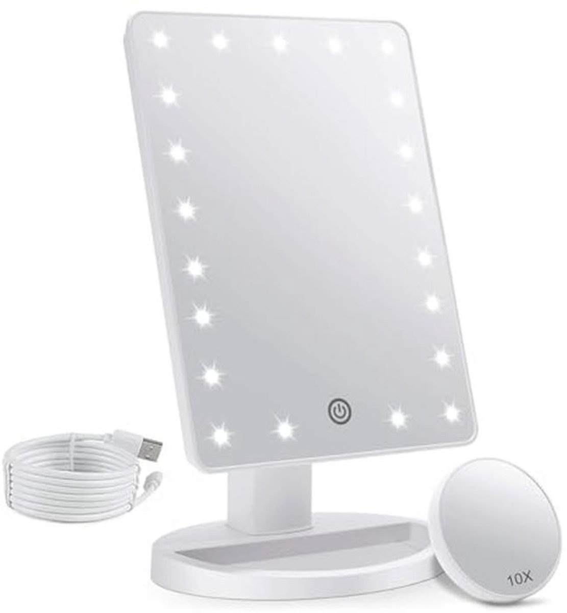Verlichte Make-upspiegel met 10x Vergroting, Dimmende Aanraaksensor en Draagbaar Design