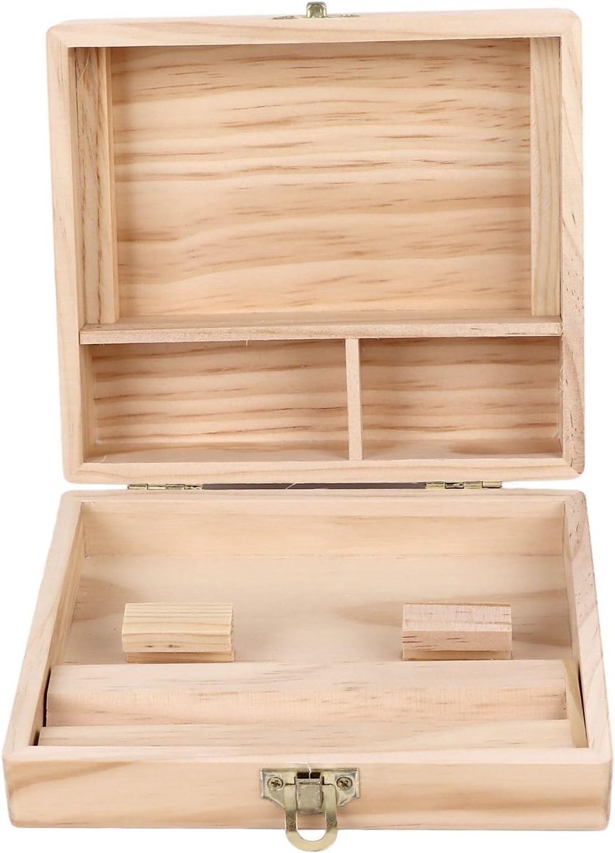 Provento - Houten Stash Box met Rolling Tray en 4 Compartimenten - Veilige Opslag en Geïntegreerde Rolling Tray