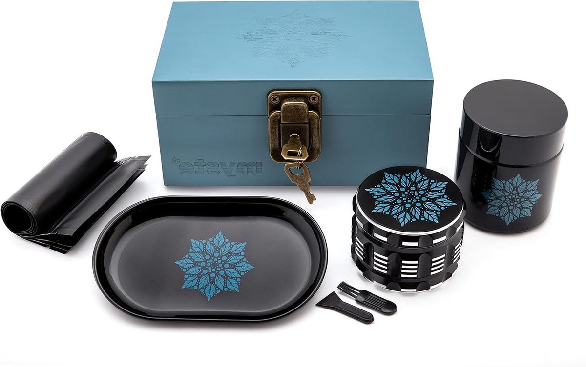 Provento - Mandala stash box met accessoires en grote grinder - Geurbestendige set - Afsluitbare combo kit - Rolling tray set - Premium stash box met 63 mm grinder
